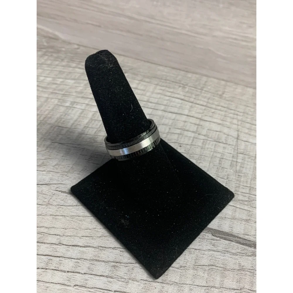 Mens Black and Silver Spinner Ring Two Tone Brushed Band Size 9 Fidget Ring